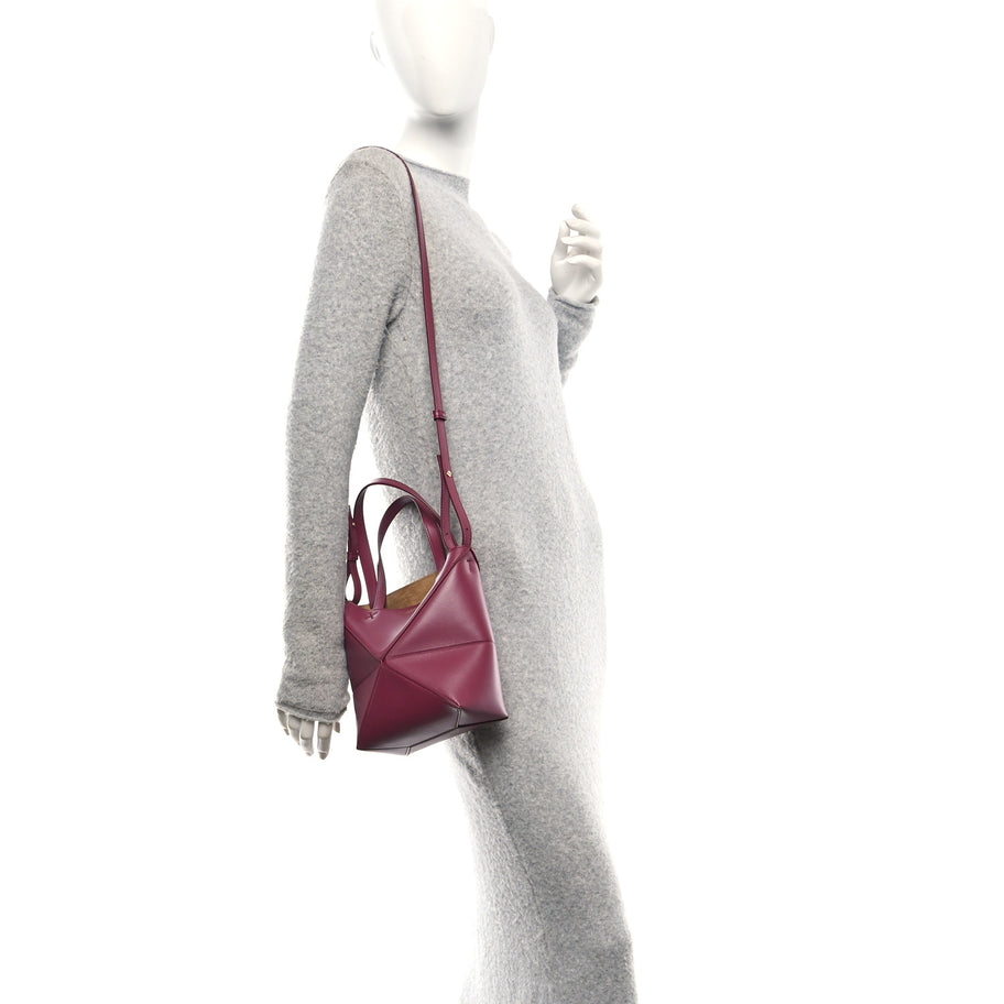 Loewe Shiny Calfskin Mini Puzzle Fold Tote Crimson Image 2