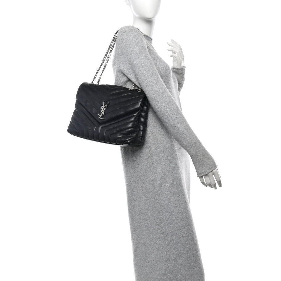 Saint Laurent Calfskin Y Quilted Monogram Medium Loulou Chain Satchel Black Image 2