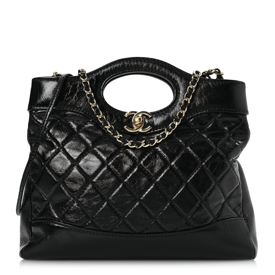 Chanel Shiny Crumpled Calfskin Quilted Mini 31 Shopping Bag Black Image 1