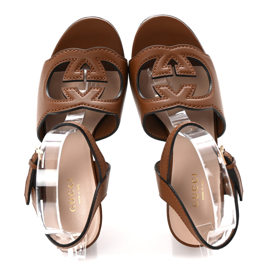 Gucci Cosmos Softy Calfskin Wooden InterLocking G Cut-Out 30/120mm Platform Sandals 36.5 Cuir Image 2