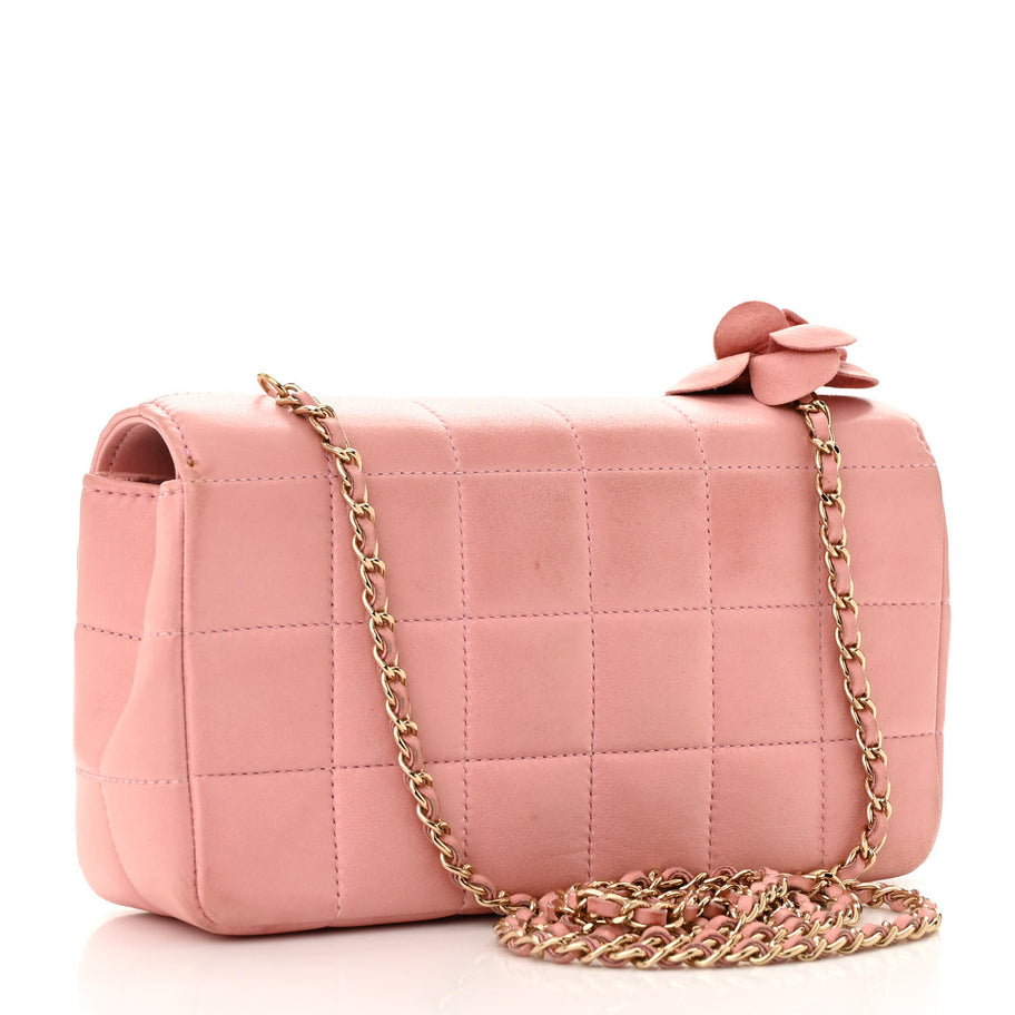 Chanel Lambskin Quilted Mini Chocolate Bar Camellia Flap Pink Image 3