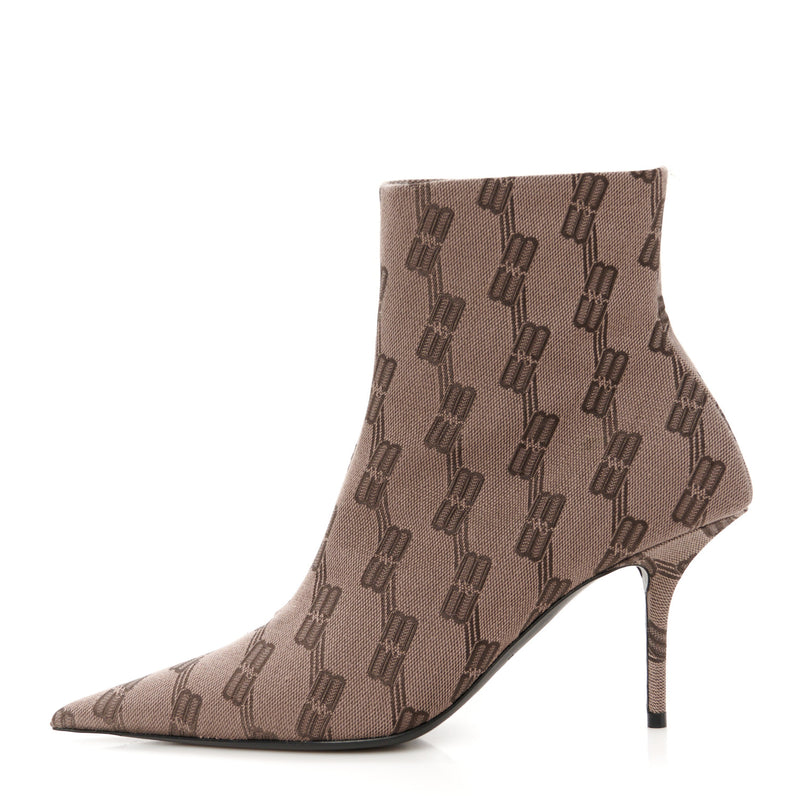  Balenciaga Jacquard BB Monogram Knife 80mm Bootie 37 Dark Mink Grey Dark Brown