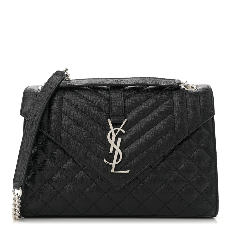  Saint Laurent Grain De Poudre Textured Mixed Matelasse Triquilt Medium Monogram Satchel Black