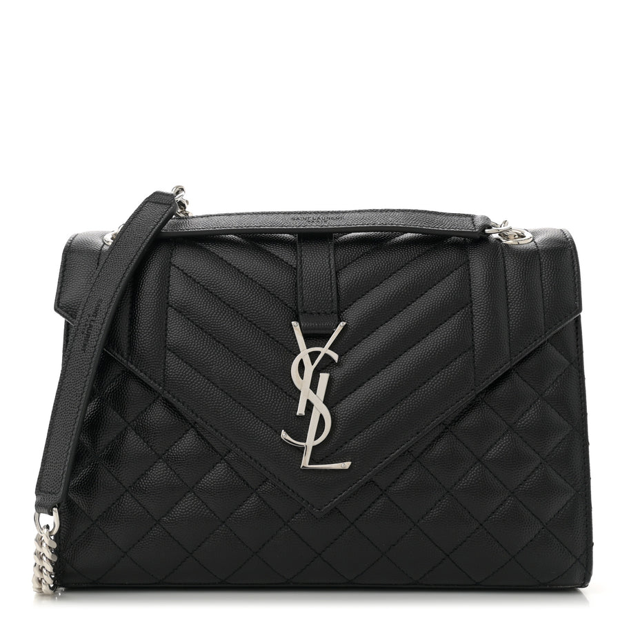 Saint Laurent Grain De Poudre Textured Mixed Matelasse Triquilt Medium Monogram Satchel Black Image 1