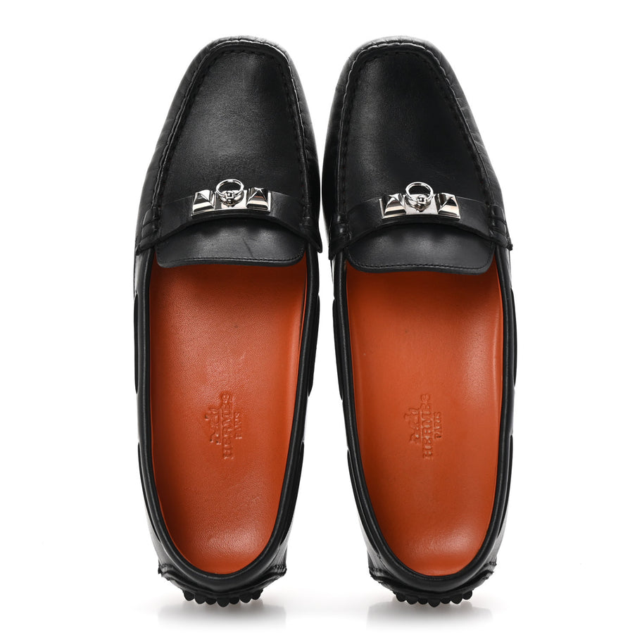 Hermes Supple Calfskin Mens Irving Driving Moccasin Loafers 37 Black Image 2