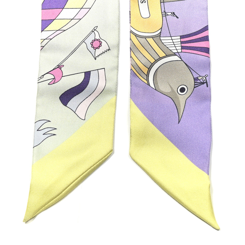  Hermes Silk Les Folies Du Ciel Twilly Mauve Jaune Vert