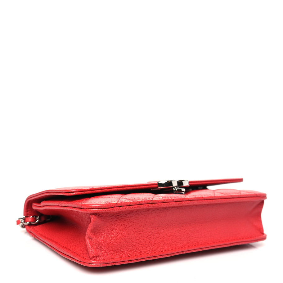 Chanel Grained Calfskin Quilted CC Box Wallet On Chain WOC Red Image 4
