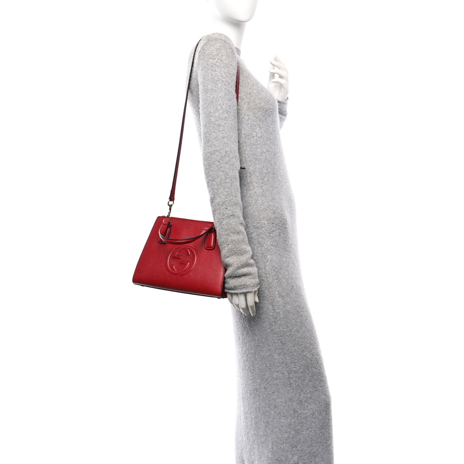 Gucci Dollar Calfskin Medium Soho Top Handle Satchel Hibiscus Red Image 2