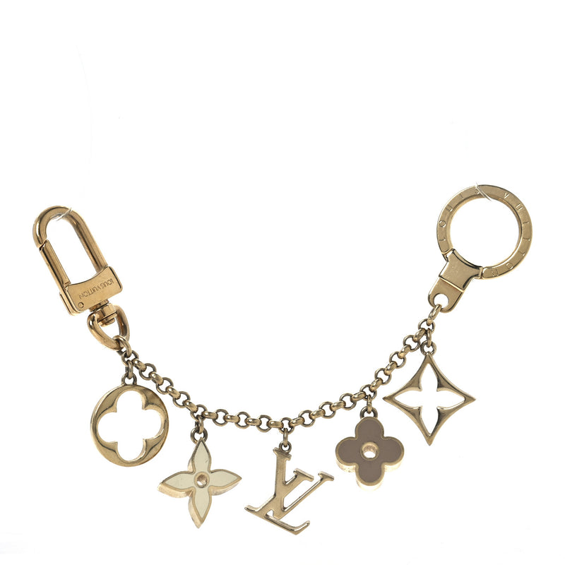  Louis Vuitton Brass Enamel Fleur De Monogram Bag Charm Chain Gold
