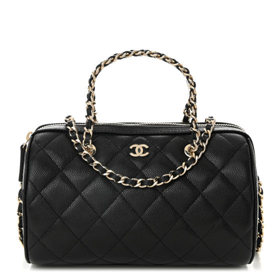  Chanel Caviar Quilted Barrel Clutch With Chain Black