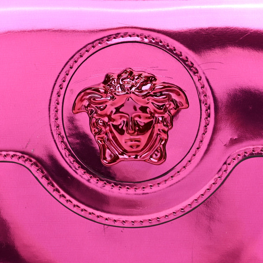 Versace Patent Calfskin Mini La Medusa Chain Top Handle Bag Fuchsia Image 7