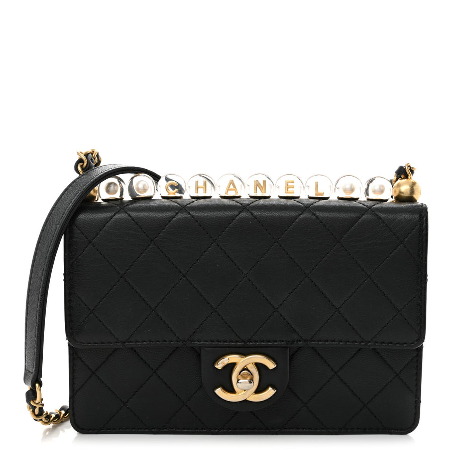 Chanel Lambskin Quilted Small Chic Pearls Flap Black Image 1