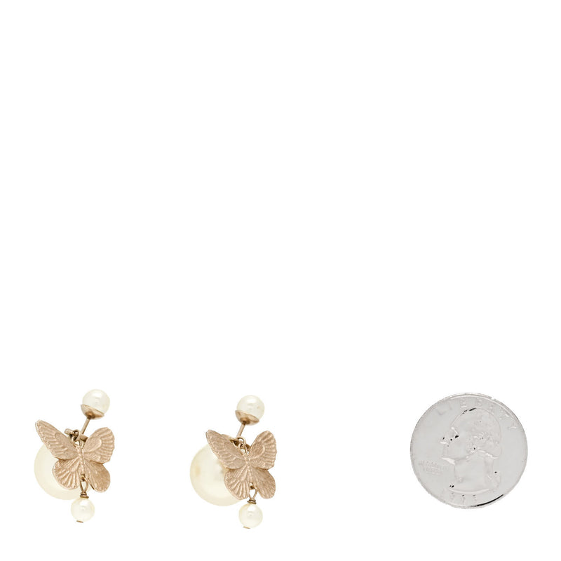  Christian Dior Pearl Butterfly Tribal Earrings Gold
