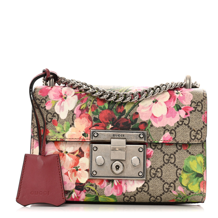 Gucci GG Supreme Monogram Blooms Small PadLock Shoulder Bag Beige Multicolor Dry Rose Image 1