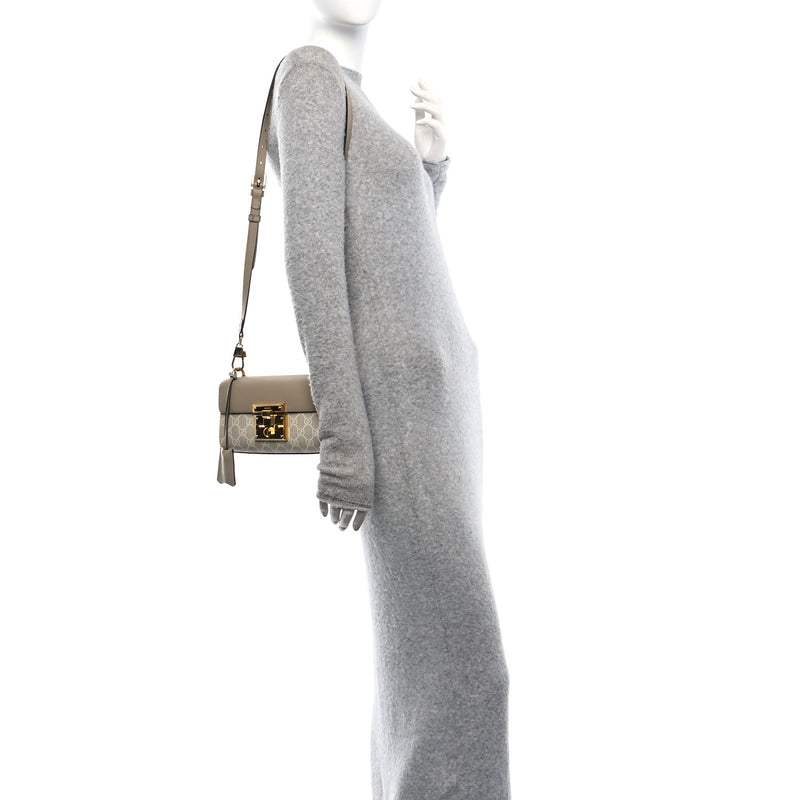  Gucci GG Supreme Monogram Calfskin Mini Padlock Shoulder Bag Beige Mystic White Oatmeal