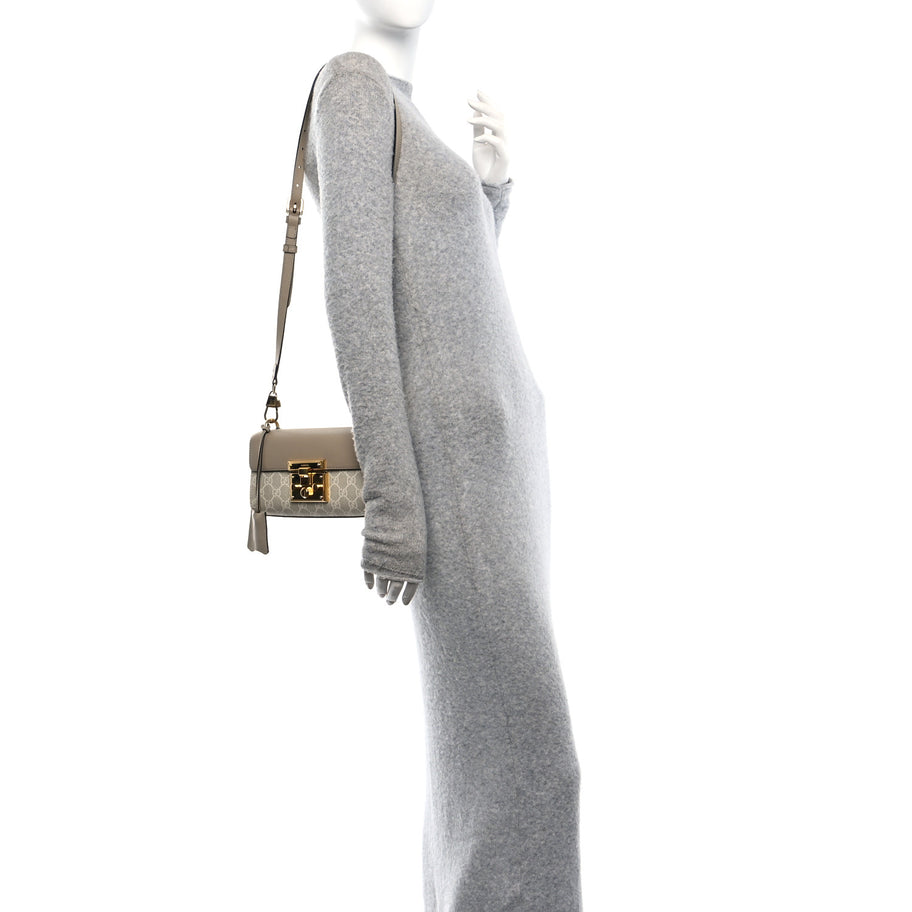 Gucci GG Supreme Monogram Calfskin Mini Padlock Shoulder Bag Beige Mystic White Oatmeal Image 2