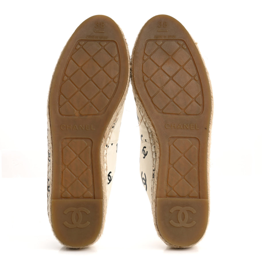 Chanel Lambskin Printed CC Espadrilles 38 White Black Image 6