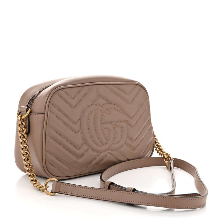 Gucci Calfskin Matelasse Small GG Marmont Chain Shoulder Bag Porcelain Rose Image 3
