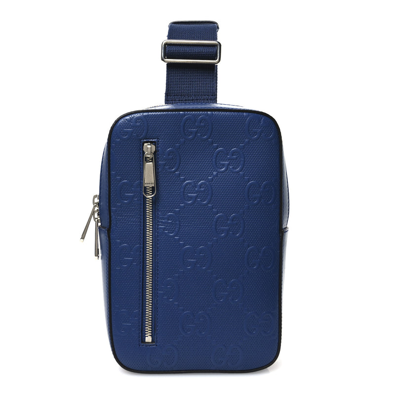  Gucci Calfskin GG Tennis Embossed Sling Backpack Blue