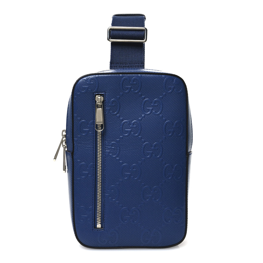 Gucci Calfskin GG Tennis Embossed Sling Backpack Blue Image 1