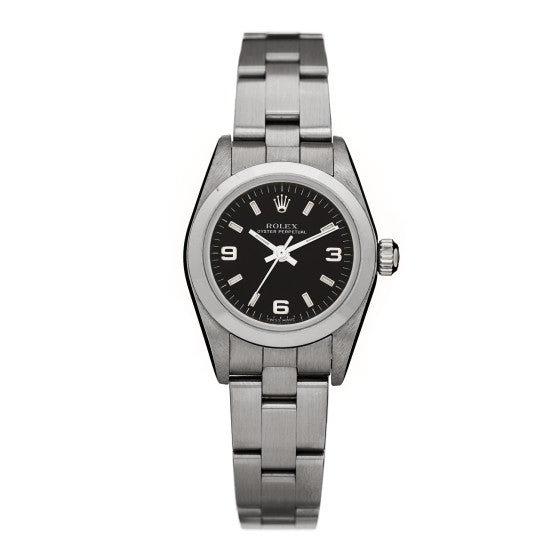 Rolex Stainless Steel 24mm Oyster Perpetual Watch Black 76080 Image 1