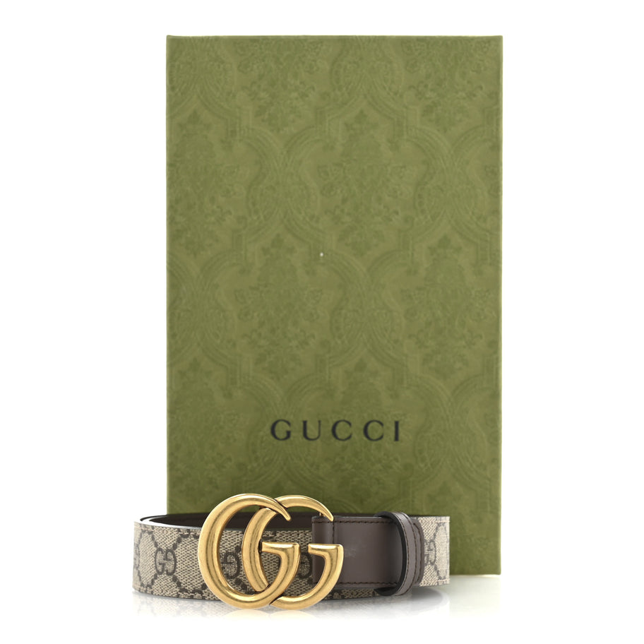 Gucci GG Supreme Monogram Matte Plutone Calfskin Double G 30mm Belt 80 32 Beige Ebony New Acero Image 7