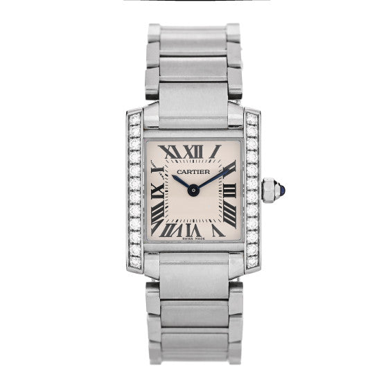  Cartier Stainless Steel Diamond Bezel 20mm Tank Francaise Quartz Watch