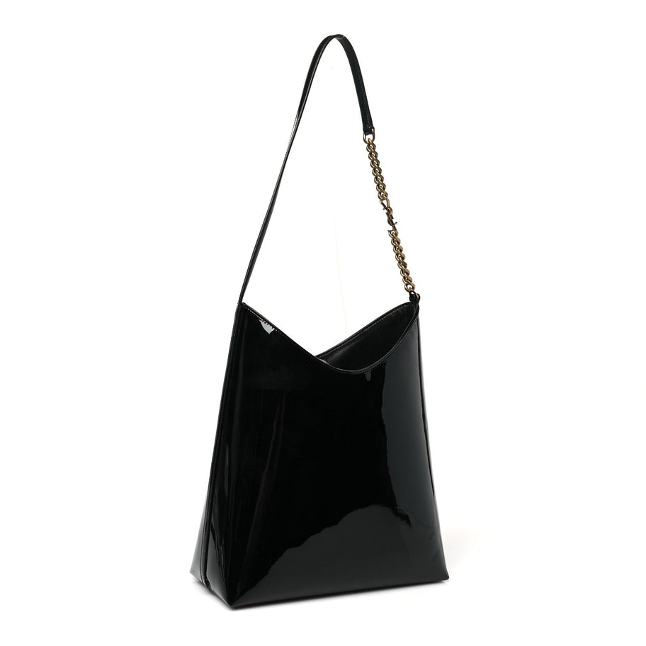 Saint Laurent Patent Calfskin Rendez-Vous Hobo Black Image 4