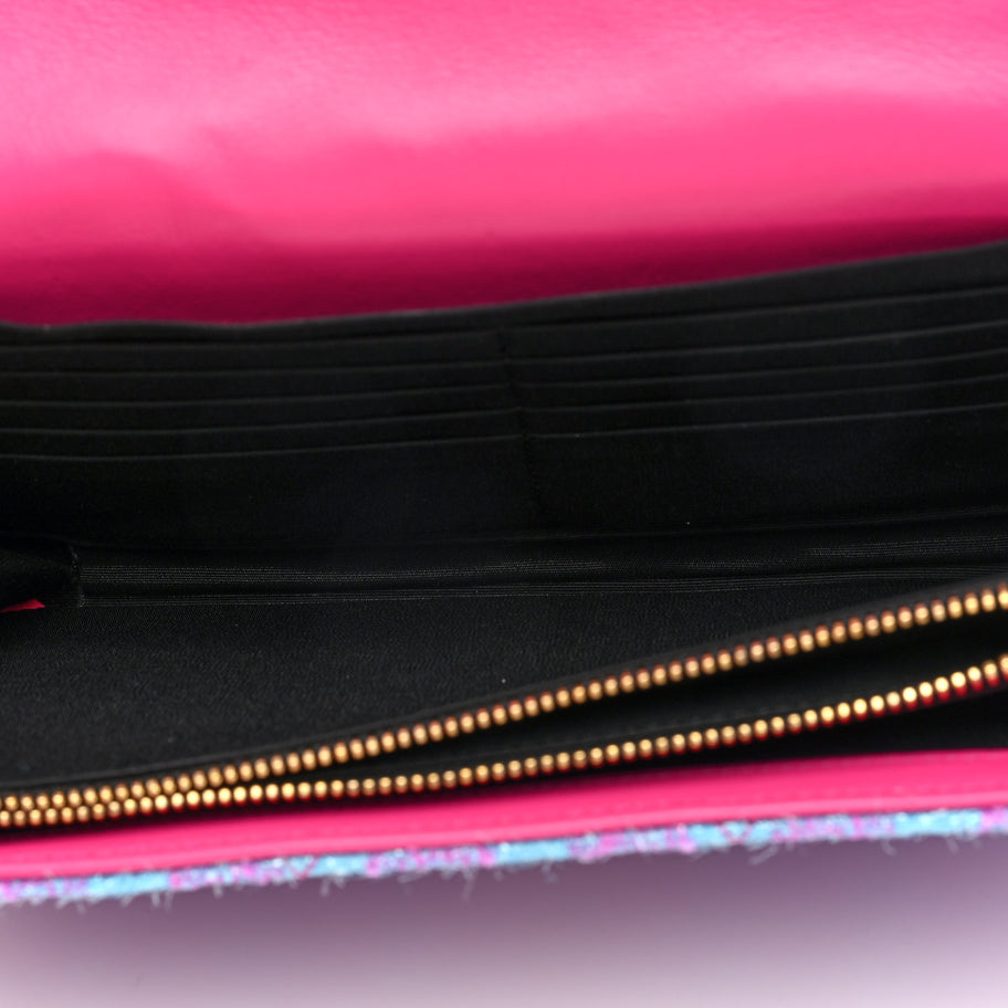 Versace Tweed Quilted Medusa Wallet on Chain Crossbody Pink Blue Image 5