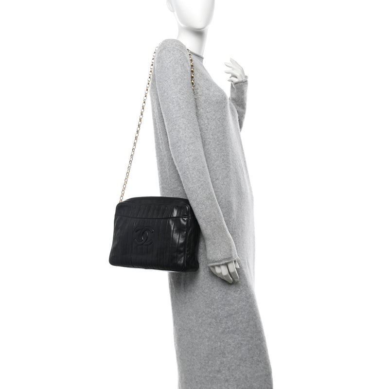  Chanel Lambskin Vertical Quilted Tassel Camera Case Black