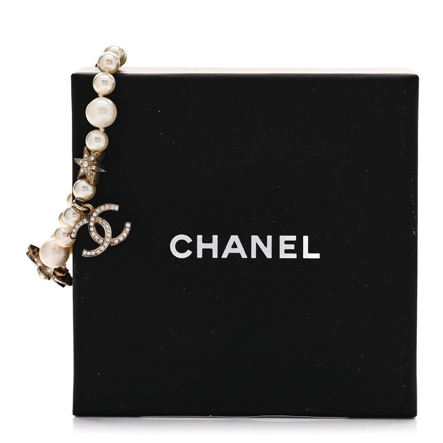 Chanel Pearl Crystal Star CC Bracelet Gold Image 5