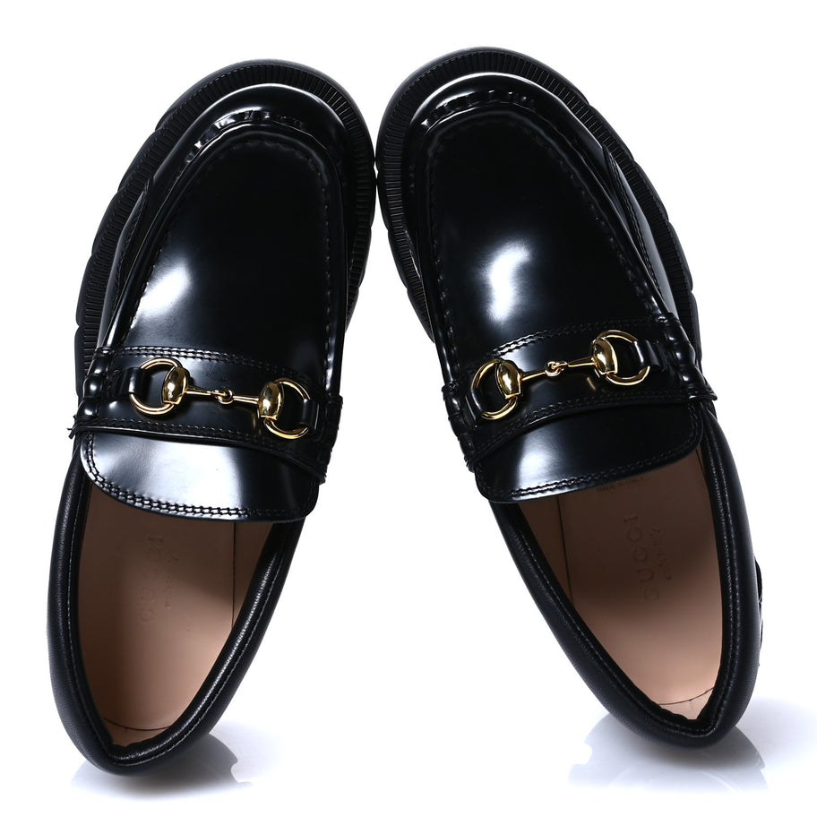 Gucci Magnum Calfskin Nappa Samoa Womens Horsebit Platform Chunky Lug Sole 40mm Loafers 35 Black Image 2