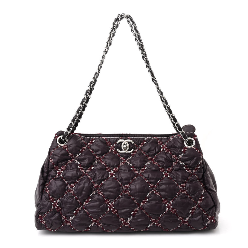  Chanel Nylon Quilted Tweed Stitch Bubble Tote Plum