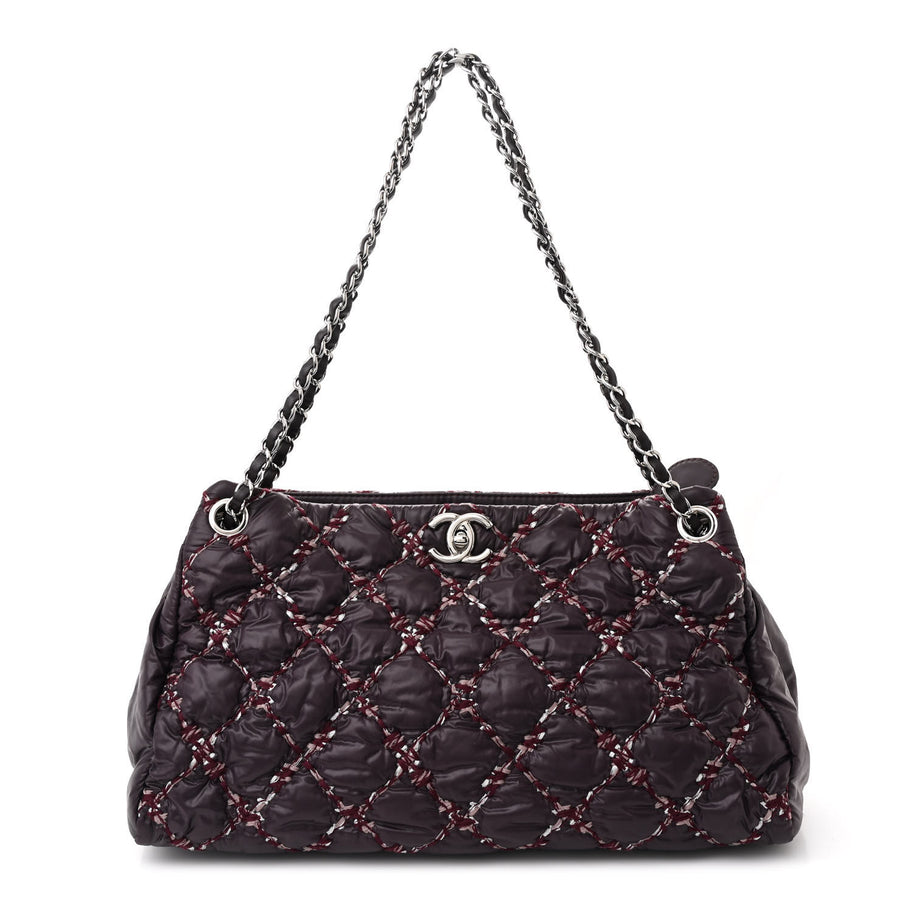 Chanel Nylon Quilted Tweed Stitch Bubble Tote Plum Image 1