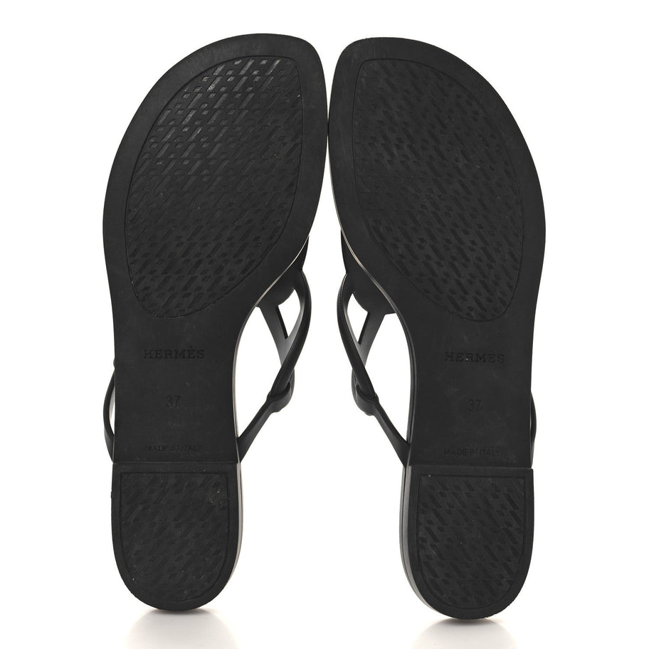 Hermes Rubber Womens Egerie Sandals 37 Black Image 6