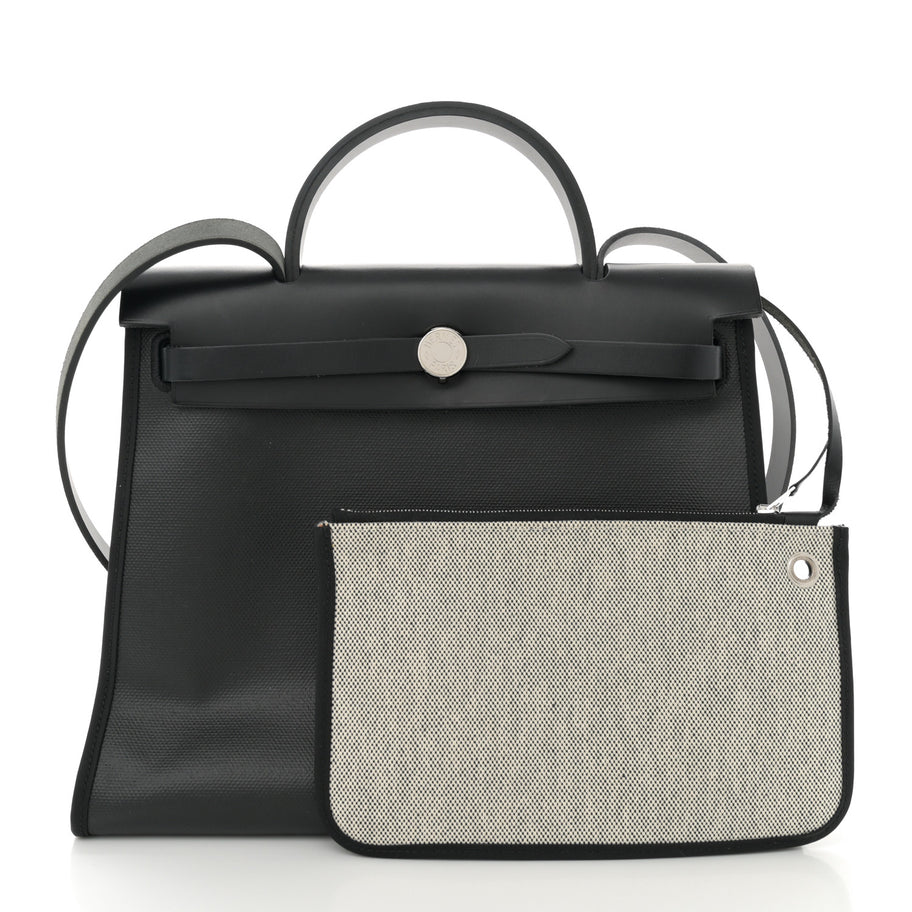 Hermes Toile H Berline Vache Hunter Herbag Zip PM 31 Black Ecru Image 3