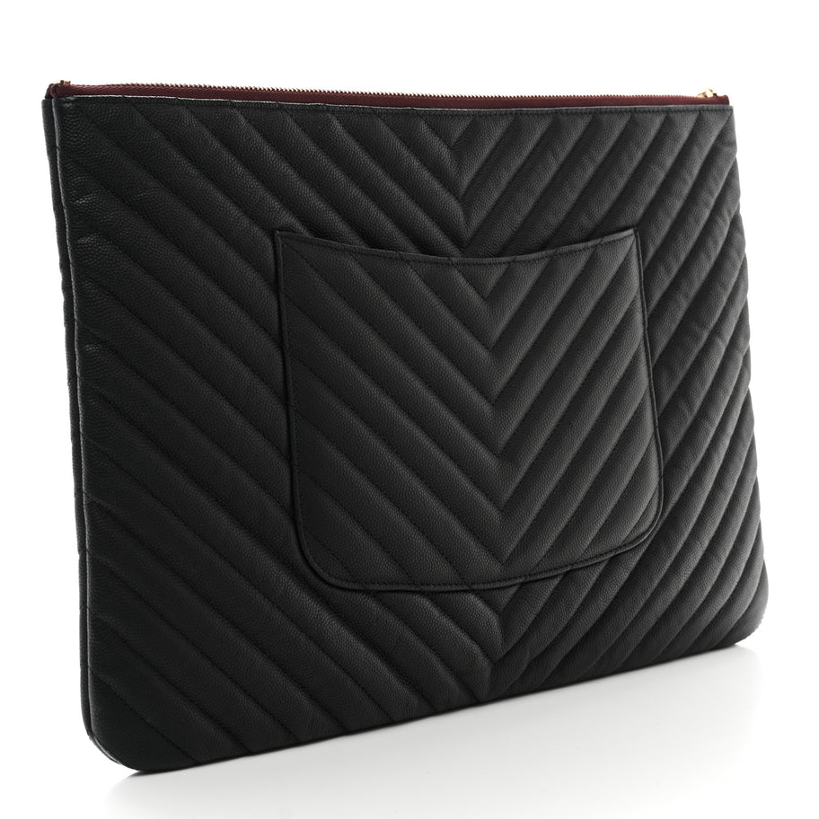 Chanel Caviar Chevron Quilted Large Cosmetic Case Black Image 3