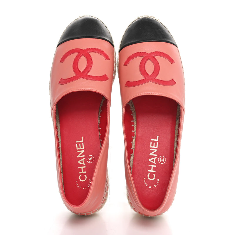  Chanel Lambskin CC Espadrilles 39 Pink Red Black