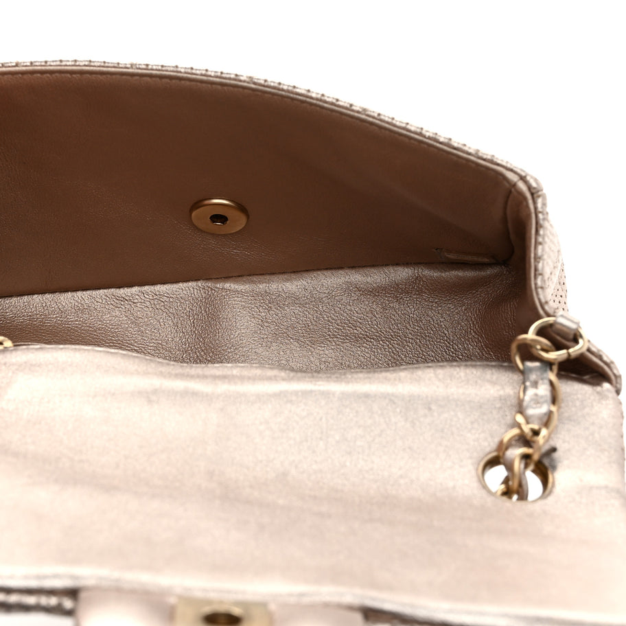 Chanel Metallic Lambskin Perforated Mini Rectangular Flap Light Gold Image 5