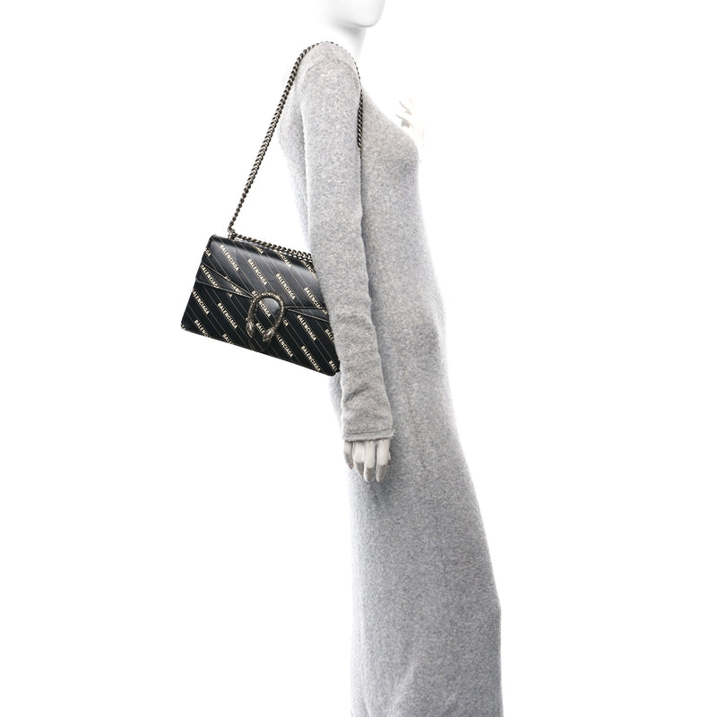  Gucci X Calfskin Logo Print Small Dionysus Shoulder Bag Black