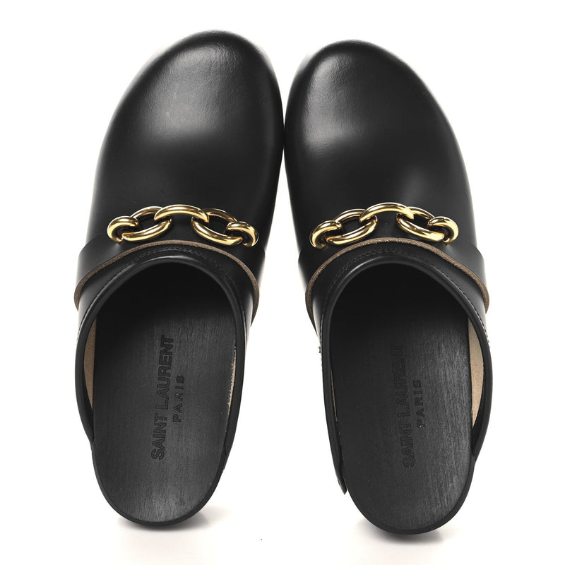  Saint Laurent Smooth Calfskin Le Maillon Clogs 39 Black