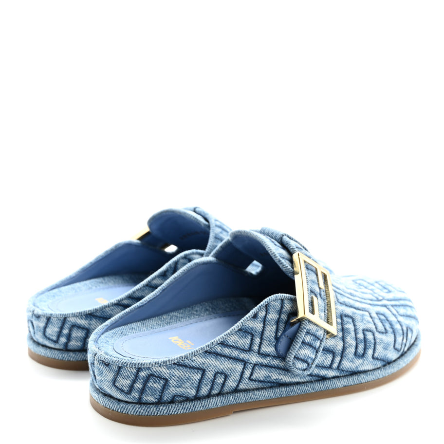 Fendi Denim Jacquard FF Womens Feel Buckled Mules 35 Blue Image 5