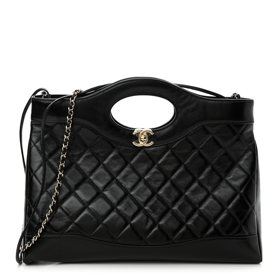 Chanel Shiny Lambskin Quilted 31 Shopping Bag Black Image 1