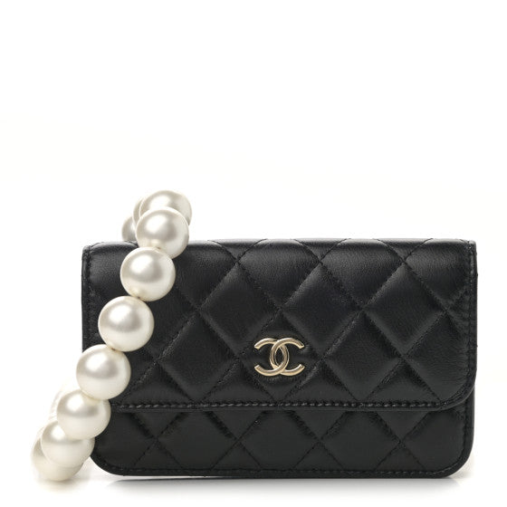 Chanel Calfskin Quilted Maxi Pearls Clutch With Chain Black Image 1