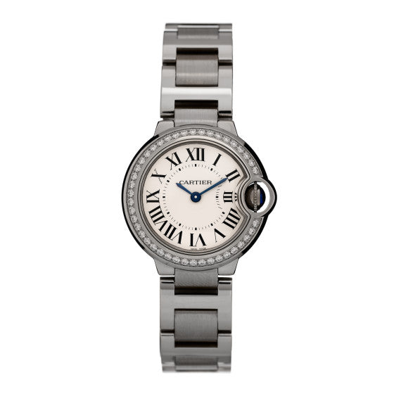  Cartier Stainless Steel Diamond Bezel 28mm Ballon Bleu De Quartz Watch