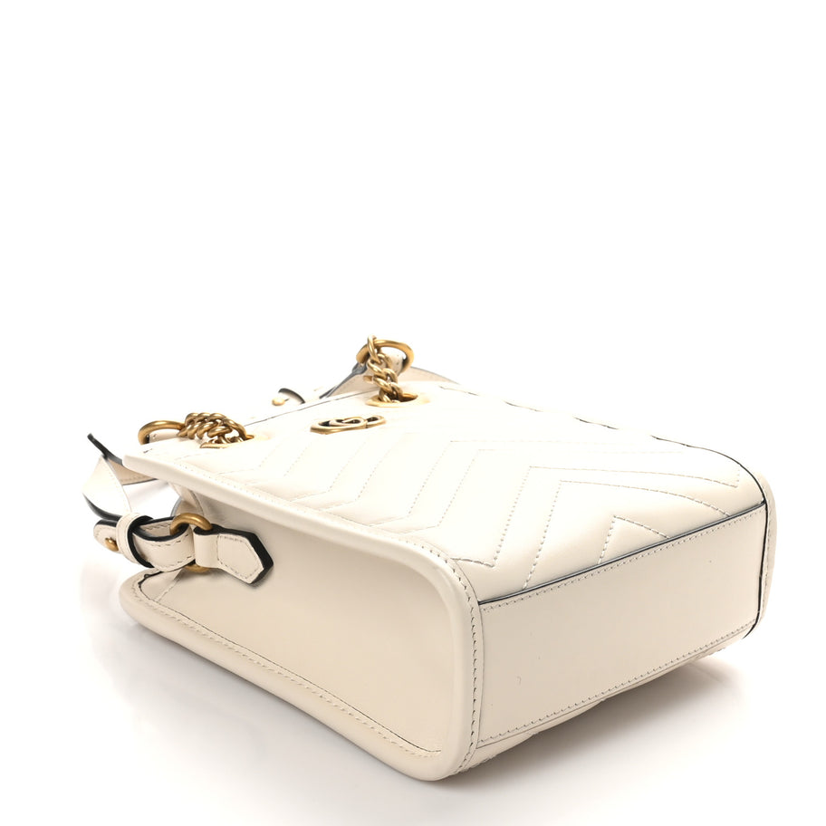 Gucci Calfskin Matelasse Chevron Mini GG Marmont Tote Mystic White Image 4