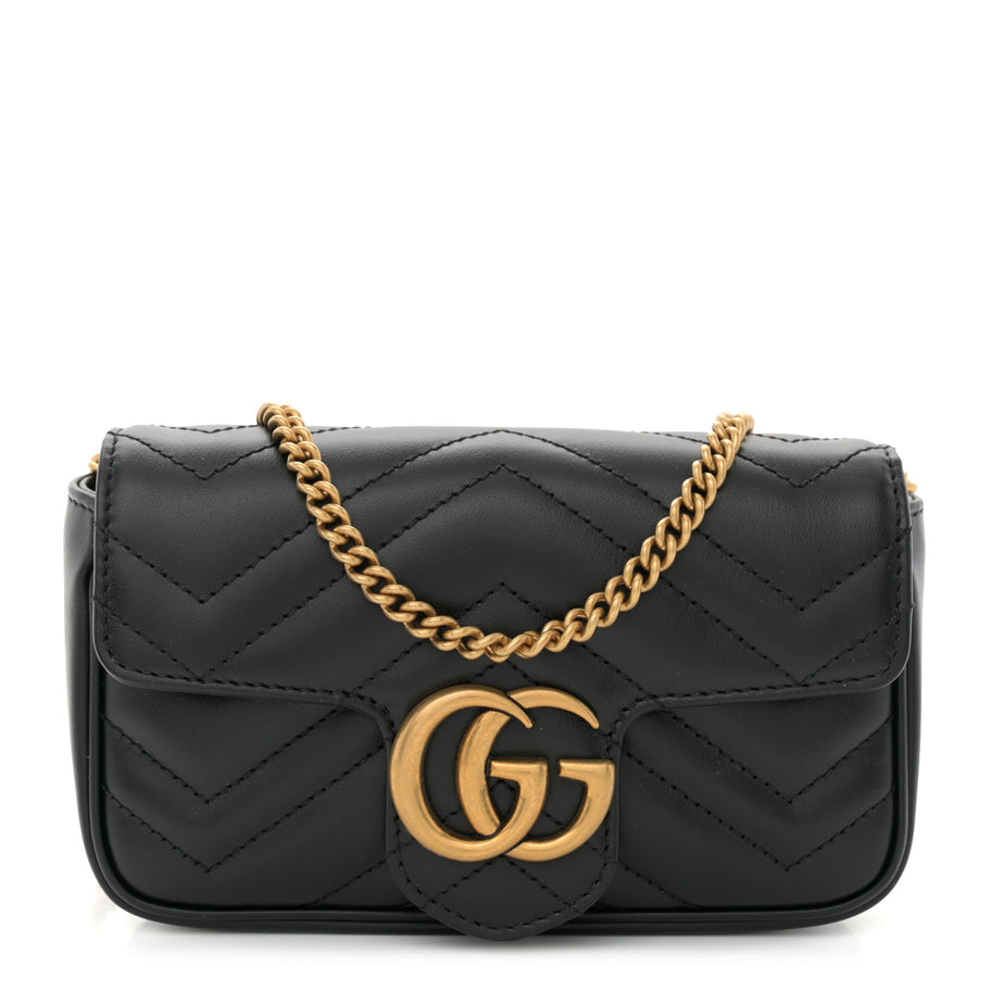 Gucci Calfskin Matelasse Super Mini GG Marmont Shoulder Bag Black Image 1