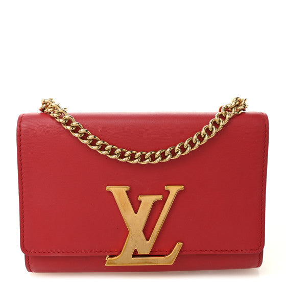  Louis Vuitton Calfskin Chain Louise MM Red