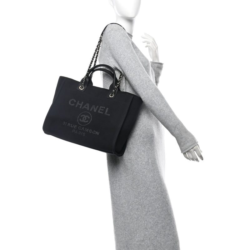  Chanel Mixed Fibers Small Deauville Tote Black