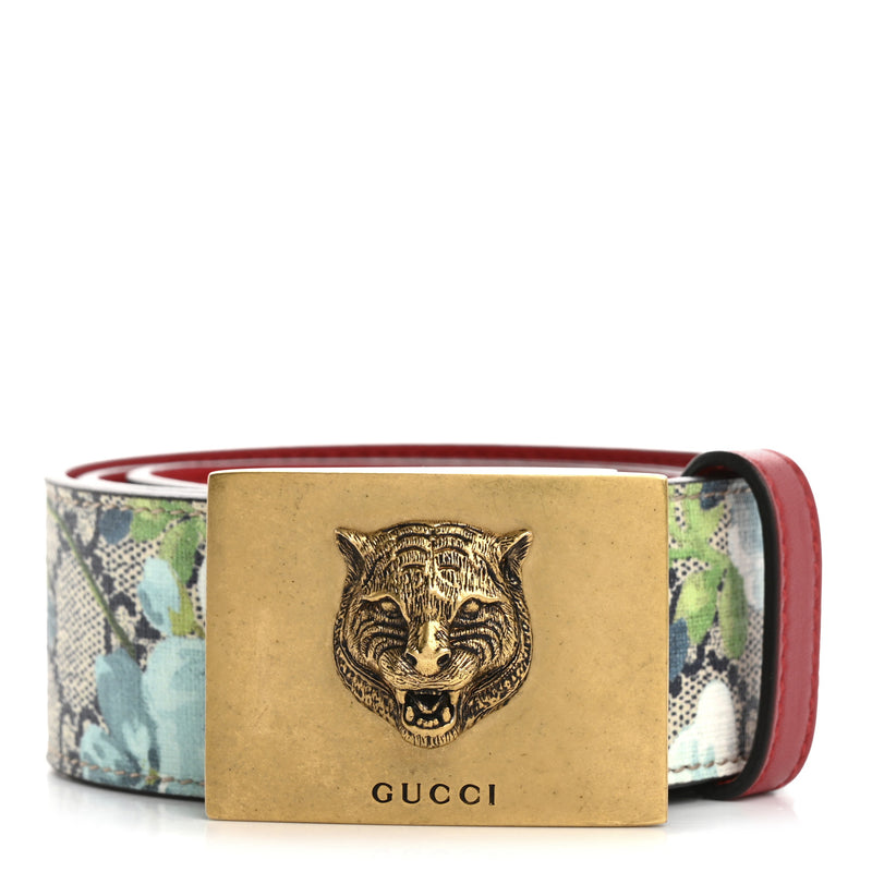  Gucci GG Supreme Monogram Blooms Plaque Belt 70 28 Blue